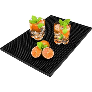 Barmatte Abtropfmatte Silikon Bar Service Matte 45x30cm Gummi Zubehör Überlaufmatte Schnell Trocknend Rutschfest für Bar Club Küche Café Schwarz