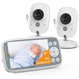 BOIFUN Babyphone mit 2 Kameras VOX Nachtsicht Babyfon Temperaturüberwachung Gegensprechfunktion Video Überwachung mit 4 Zoll Digital IPS Bildschirm Wireless Two-Way Audio Wiegenlieder