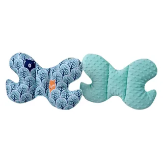 Medi Partners KOPFKISSEN Kinder Nacken Nackenstütze 100% Baumwolle/Minky Baby Nackenhörnchen für auto Kinderwagen autofahrt reisen Schlaf Hals kissen Schlummerrolle (Wald mit minzer Minky)