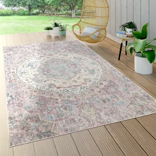Paco Home Teppich »Torres 271«, rund, 4 mm Höhe, Kurzflor, Orient-Optik, Vintage Design, In- und Outdoor geeignet, Wohnzimmer