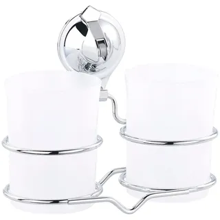 Carlo Milano Zahnputzbecherhalter: mit Saugnapf-Halterung und 2 Bechern, Edelstahl (Zahnputzbecherhalterung, Zahnbürstenhalter, Zahnbecherhalter Bohren)