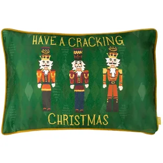 furn. Nutcracker Polyestergefülltes Kissen (Grün - 30x50cm) | Weihnachten Soldaten Samt Rautenmuster Kontrastpaspel Festlich Saisonales Kissen