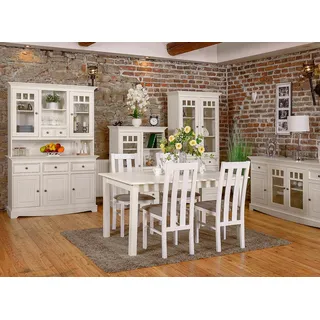 Esszimmer Design Möbel Landhaus Stuhlgruppe Tisch+4xStühle 5tlg. Set Garnitur - Weiß