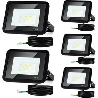 Tubiaz 5 Stücke LED Strahler Außen 20W, Superhell 1700LM LED Scheinwerfer Außen, IP66 Wasserdicht 6000K Kaltweiß Fluter Flutlicht Aussenstrahler für Gärten Sportplatz Hotel (kein Stecker)