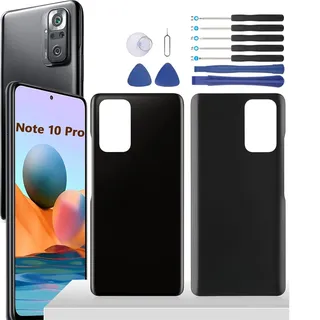YHX-OU 6.67'' Schwarz Akkudeckel für Xiaomi Redmi Note 10 Pro M2101K6G, M2101K6R Rückseite Backcover Back Ersatz Reparatur Rückseite Set + Werkzeug