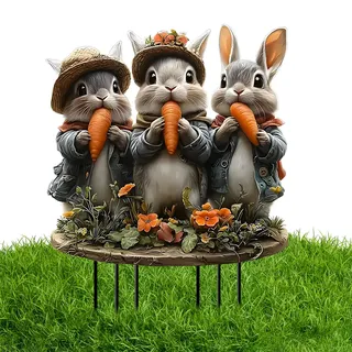 Gartenstecker Ostern, Osterhasen Garten Stecker Acryl, Niedlich Osterhasen-Deko, Lebhaft Oster Hof Schild Dekora für Frühling Ostern Garten Hof Rasen Draußen Deko - 30*20cm (Farbe-D)