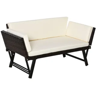 Outsunny Polyrattan Gartensofa, Stahl, Braun , Metall , 63x67x129 cm , Gartenmöbel, Loungemöbel, Gartensofas & Loungesofas