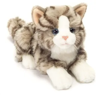Teddy-Hermann Katze liegend 20 cm Grau