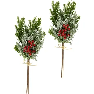 Flair Flower Künstlicher Tannenbund mit Zapfen Beeren Kunstschnee Dekozweig Tannengrün Tannenzweig Zubehör Koniferen Adventskranz Deko Kranz Weihnachtsdekoration Stiel Kunstzweig Gesteck Kränze Girlande AST