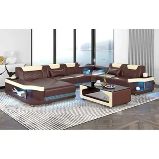 Großes Sofa Wohnlandschaft LED XXL U Form Ecksofa Ledersofa Schwarz - Schwarz