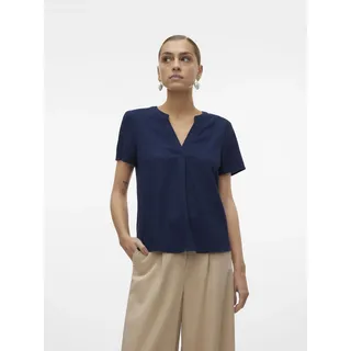 Vero Moda Blusenshirt »VMMYMILO SS V-NECK TOP WVN GA« mit Leinen, blau