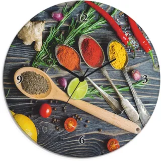Artland Wanduhr »Glasuhr rund Gewürze in Metalllöffeln« wahlweise mit Quarz- oder Funkuhrwerk, lautlos ohne Tickgeräusche, grün
