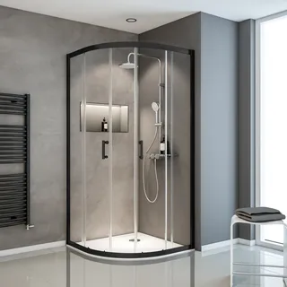 Schulte ExpressPlus Runddusche mit Schiebetür 90 x 190 cm schwarz Klarglas, Echtglas