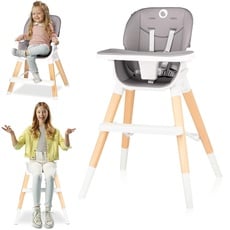 LIONELO Mona 4in1 Kinderhochstuhl, hochstuhl, hoher, verstellbarer Stuhl, abnehmbares Tablett, rutschfest, 6 bis 36 Monate, Sicherheitsgurte, Belastbarkeit bis 15 kg / 25 kg / 75 kg (Grau)