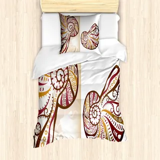 ABAKUHAUS Muscheln Mantele, Muscheln Zusammenfassung Boho, Milbensicher Allergiker geeignet mit Kissenbezügen, 135 cm x 200 cm - 80 x 80 cm, Pale Brown-Creme