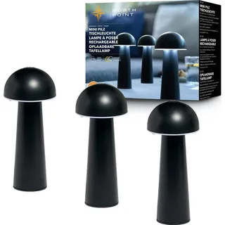 Northpoint Moderne LED Tischleuchte in Pilzform im 3er-Set für den Innen- und Außenbereich stufenlos dimmbar USB-Ladung CCT Farbwechsel Pilz schwarz