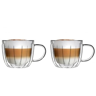 Vialli Design Set 2 x Thermoisolierten TULIP 250 ml Tassen mit Henkel | Glasbecher zum Servieren von Kaffee, Espresso, Tee, Kaltgetränken und Getränken