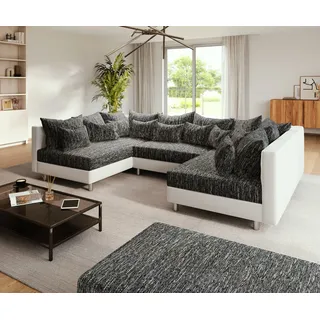 Couch Clovis Weiss Schwarz mit Hocker Wohnlandschaft Modulsofa - Schwarz