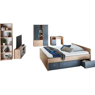 Arthur Berndt »Alessio, Anthrazit mit Artisan Eiche Dekor, viel Stauraum« Set, Kleiderschrank, Bett mit Schubkasten, Schreibtisch, Bücherregal etc., 6 Stk. tlg. mit Melamin-Oberfläche, Made in Germany,