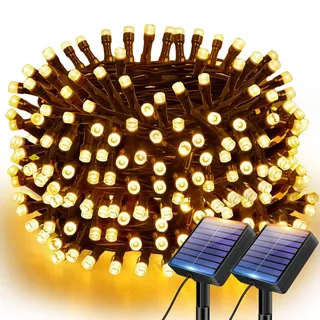 btfarm 2 Stück Solar Lichterkette Outdoor 6M 60 LED, IP65 Wasserdicht Lichterkette Solar Außen Wetterfest, 8 Modi Solarlichterkette Aussen für Garten Balkon Baum Terrasse Weihnachten Hof, Warmweiß