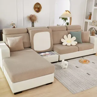 TOPCHANCES Sofa Sitzkissenbezüge - Soft Stretch Cover Kissenbezüge, Sitzbezüge Couchbezüge L Form, Slipcover (Heller Kaffee Weben)