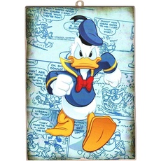 KUSTOM ART Bild im Vintage-Stil, quadratisch, Serie Cartoon, Donald Duck Druck auf Holz, 10 x 15 cm