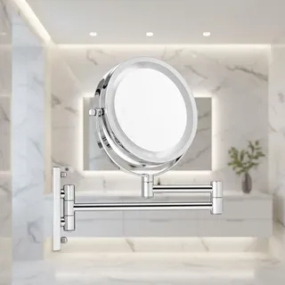 Schminkspiegel Wandspiegel inkl. LED 10-fach Makeup Spiegel Badspiegel Rund - Silber