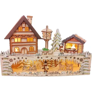 Holz Weihnachtsszene - 2-stöckig - Häuser & Wald