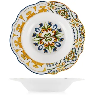 H&H Set mit 6 Faenza-Suppentellern aus New Bone China, Durchmesser 21 cm, elegant und widerstandsfähig, ideal für Suppen und Pasta, spülmaschinenfest