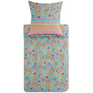Bassetti Satin-Bettwäsche-Garnitur Rapallo Farbe TÜRKIS-FUCHSIA T1 Größe 135x200+80x80 - Türkis, Rosa