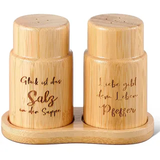 Geiserailie Salz- und Pfefferstreuer aus Holz Hochzeitsgeschenk Set mit Holzpalette Salz und Pfeffer Gewürzstreuer mit Gravur Einweihungsgeschenk für Brautpaar Hölzerne Hochzeit Einzug Polterabend