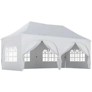 Outsunny Pavillon 3x6m Wasserdicht Höhenverstellbar Pop-up Faltpavillon mit Spitzdach , Weiß , Metall , rechteckig , 300x315x598 cm , Sonnenschutz, Pavillons