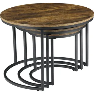 [en.casa] Couchtischset Arvidsjaur 3er Set Sofatische 3-tlg. Wohnzimmertische Stahlgestell rund Dunkler Holzton