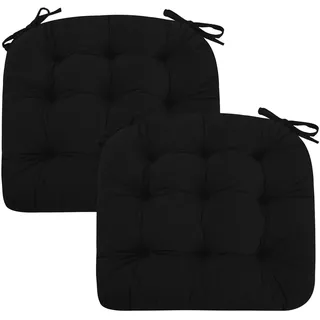 PRIMEPATIO 2er Set Stuhlkissen, 45x45x7 cm, Schwarz – Bequeme Sitzkissen aus Cordstoff und Kristallsamt mit Bindebändern, ideal für Esszimmer, Büro, Wohnzimmer und Gartenstühle, Hochwertige Füllung