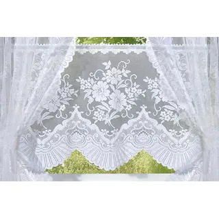 Scheibengardine WECKBRODT "Siena" Gr. 1, weiß, B:145cm H:50cm, Jacquard, Polyester, Gardinen, Scheibengardine, Bistro, Jacquard, floral, halbtransparent, Bordüre, Gardine, Store