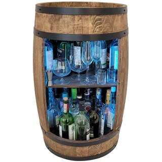 Holzfass-Bar in Wenge mit RGB-LED-Beleuchtung 80x50cm Rustikale Hausbar - Dunkelbraun