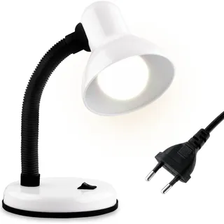 LUMILED Schreibtischlampe klassisch Leselampe Tischleuchte Flexibler Hals Arbeitsleuchte mini Nachttischlampe E27 Fassung Tischlampe aus Metall Kinderzimmer für Lesen Studieren Mädchen Junge weiß - Weiß