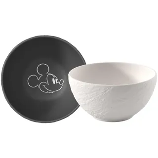 Villeroy & Boch Manufacture Rock – Mickey Mouse – Müslischale, 2-teilig, schwarz/weiß, spülmaschinenfest & mikrowellensicher, Schieferoptik mit Disney Mickey Mouse Kreidedekor, Premium Porzellan