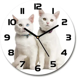Wanduhr aus Glas 30fi Glasbild Glasuhr Gehärtetes Glas - schwarze-zeiger - White cats - Weiß