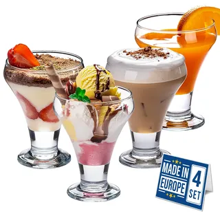 Crystalia Luxury Eisbecher Glas 305ml Eisschalen 4er Set 100% BLEIFREI Dessertschalen mit Fuß, Spülmaschinenfest, Trifle Parfait Eis und Dessertbecher, Eiscremegläser, Pudding Schalen, Sorbet