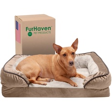 FurHaven Medium Orthopedic Dog Bed Perfect Comfort Plush & Velvet Waves Sofa-Style w/Removable Washable Cover - Brownstone, Medium