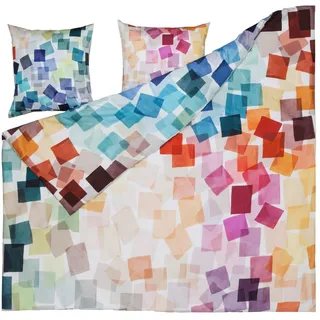 ESTELLA Mako-Satin Bettwäsche Puzzle Multicolor – Geometrisches Design mit modernem Farbspiel | 100% Baumwolle | Reißverschluss - 135x200 cm + 80x80 cm