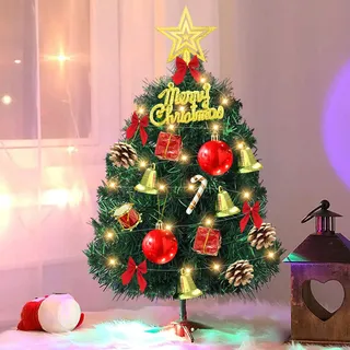 Mini Weihnachtsbaum 30 cm, Tisch Weihnachtsbaum mit LED Lichterkette | Künstlicher Weihnachtsbaum, Weihnachtsdekoration, Christmas Tree mit Christbaumschmuck