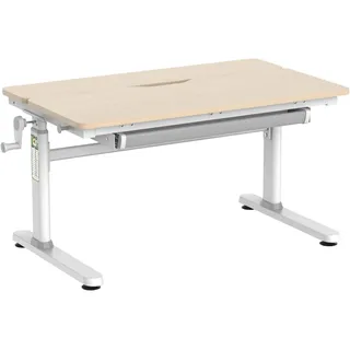 HOKO Kinderschreibtisch höhenverstellbar, Schreibtisch für Kinder mit 100x40 cm neigbarer Tischplatte, Schublade, Haken, Holzoptik, LUKA - Braun