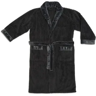 Gözze - Damen Bademantel Jennica, Leichter Morgenmantel in Cord-Optik mit Schalkragen, Kuscheliger Hausmantel aus Mikrofaser, Größe L - Anthrazit