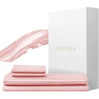 THXSILK Seidenbettwäsche Set 2 teilig,Bettbezug 155 x 220 cm und 40 x 80 cm Kissenbezug, Luxus Seide Bettwäsche Set, Super Weich und Glatt, Rosa