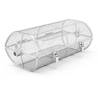 Onlyfire BRK-6039 Edelstahl Universal Drehbar Grillkorb Erdnuss Bohnen Pommes Frites Korb passt für Gas Grill Drehspieß, 39x 20x 14cm