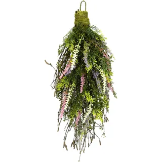 Hängende Blumendeko mit künstlichen Thujazweigen Reisig und Lavendel für Tür Wand Hänger Hängepflanze Kranz Kränze Wandhänger Ranke Türkranz Deko Girlande Wanddekoration Bündel Bund Busch Dekoration