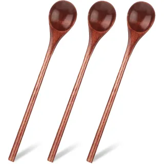 Yuomeaz Holzlöffel Klein 3 Stück, Lange Löffel Set, Honiglöffel Holz Langgriff, Holzlöffel mit Langem Griff 17 cm mit Holzstruktur für Honig, Müslilöffel, Kaffee, Tee, Kochen, Rühren, Küchenzubehör