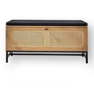Calicosy Bank mit Schuhablage und Rattanfront - L100 cm , Eschefarben , Holzwerkstoff , 38x47x44 cm , Garderobe, Garderobenbänke, Schuhbänke